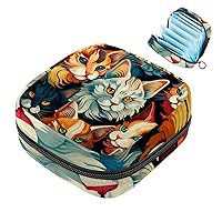 Cat Sanitary Napkin Storage Bag for Girls Women, Portable First Period Pads Bag Tampons Holder Girls Travel Makeup Bag, Large Capacity,
