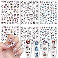 6 Sheets 3D Cartoon Nail Art Sticker Self-Adhesive Design Nail Charms Cute Nail Stickers Designer Nail Art Supplies Kawaii Nail Decals for Women Girls DIY Nail Art Decoration Accessories