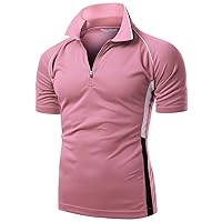 Coolmax 2 Tone Collar Short Sleeve Zipper Polo Tee Pink Size L