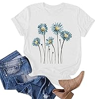YUAEEEN Sunflower Graphic Shirt for Women Short Sleeve Summer Casual Tops Cute Flower Print Holiday Tee Shirt for Teen Girls