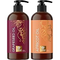 Pure Cold Pressed Grapeseed Oil with Apricot Oil Set - Hydrating Grapeseed Oil for Hair Skin and Nails Plus Apricot Carrier Oil for Essential Oils Mixing - Pure Apricot and Grapeseed Oil Bundle