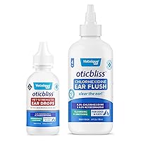 Oticbliss Vet-Strength Ear Drops with MicroSilver™ BG and Oticbliss Chlorhexidine Flush (12oz) Bundle with Clinical Strength Ear Drops and Salicylic Acid Ear Cleaning Solution for Dogs