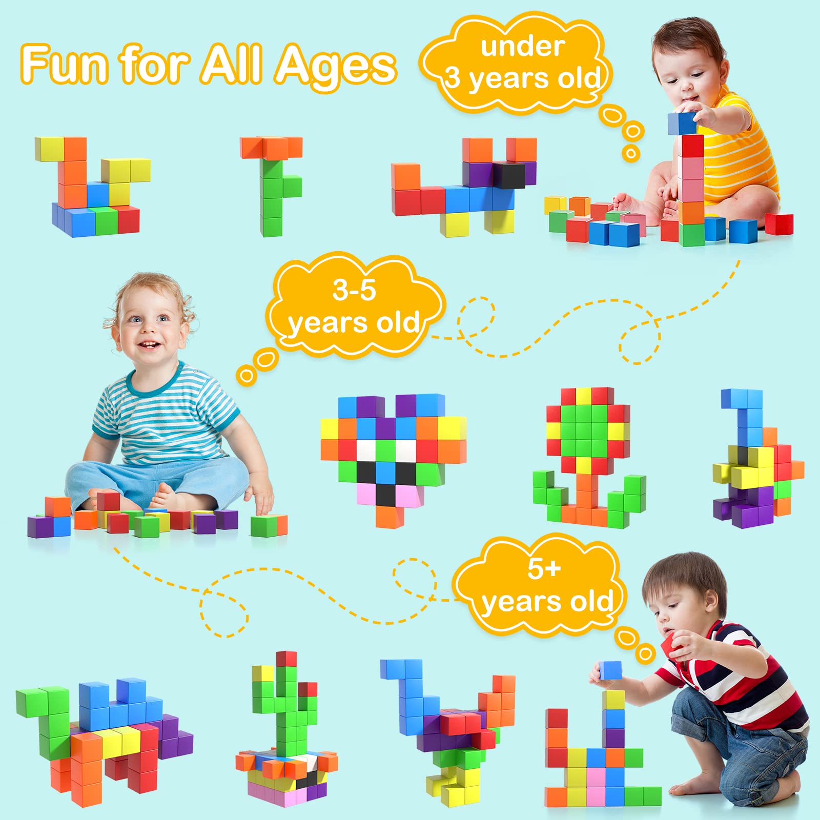 Veneibe 72pcs Magnetic Building Blocks for Toddlers, Large Magnet Construction Cube Toys for Kids, Preschool STEM Educational Sensory Montessori Square Toy for 3 4 5 6 Boys & Girls