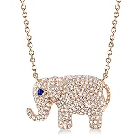 Allurez 14k Gold Diamond and Blue Sapphire Elephant Pendant Necklace (0.49ct)