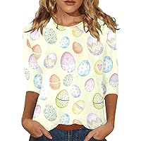 Happy Easter Shirt Women Summer 3/4 Sleeve Cute Bunny Graphic Tee Easter Shirts Rabbit Print Blouse Tops