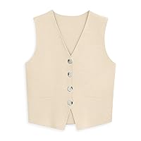 LILLUSORY Business Casual Tops for Women 2024 Dressy Sleeveless Sweater Vests V Neck Button Down Cropped Tank Top