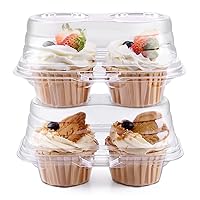 2 Cavity Cupcake Boxes-Stackable Regular Cupcake Carrier Holder, Thicker Clear Cupcake Boxes, Non-slip High Topping Cupcake Containers for Cupcakes, Muffins (50)