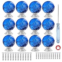 12 Pcs 30mm Round Shape Bubble Crystal Glass Cabinet Knobs with Screws Drawer Knob Pull Handle Used for Kitchen, Dresser, Door, Cupboard（Blue