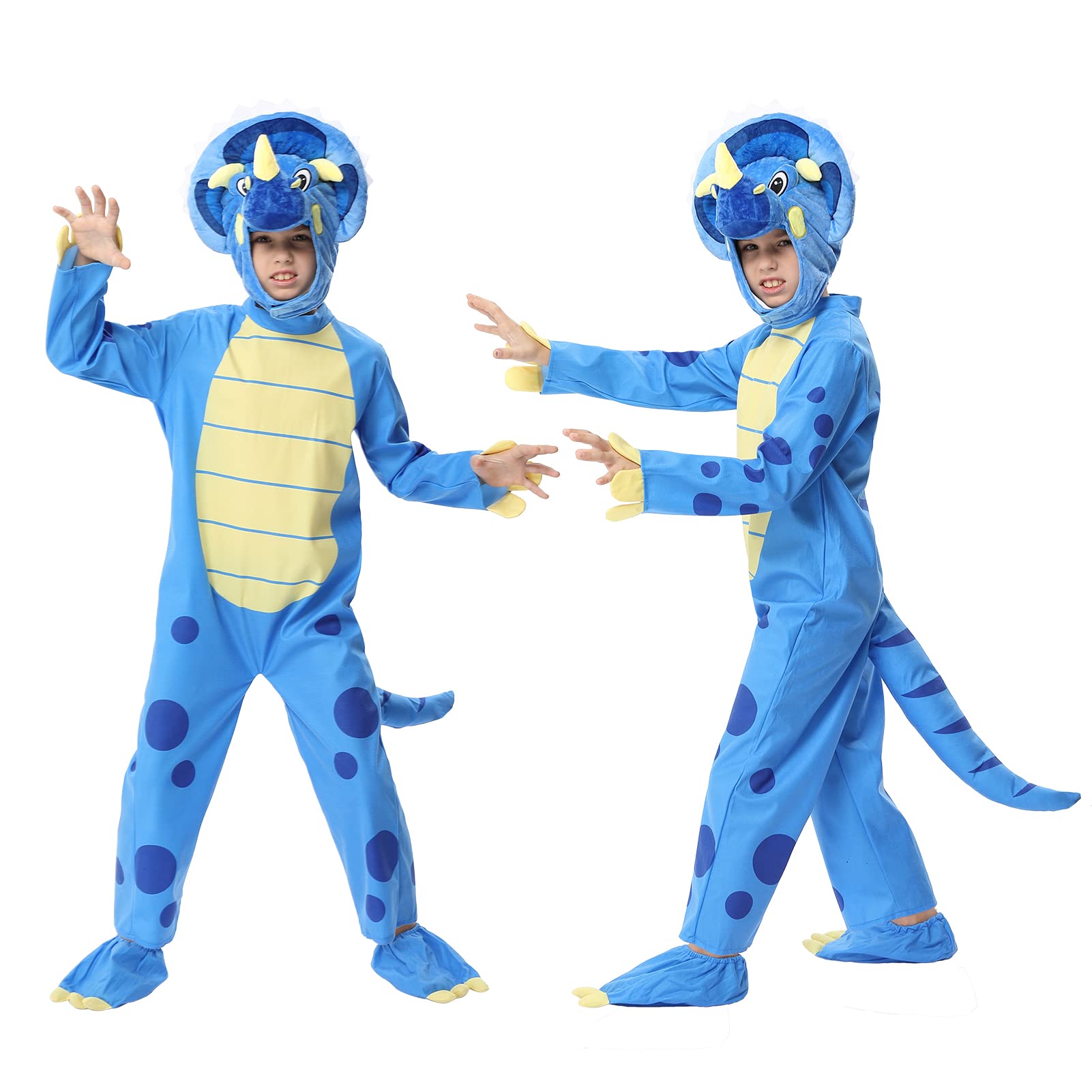 Geefia 1PACK Halloween Triceratops Deluxe Kids Dinosaur Costume for Halloween Dinosaur Dress Up Party(Blue/Yellow,T)