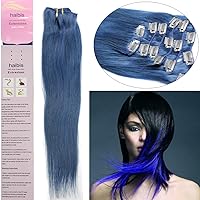 15''-22''7pcs 70g/80g Straight Clip in Remy Human Hair Extensions(18''70g,#Blue)