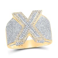 The Diamond Deal 10kt Two-tone Gold Mens Round Diamond X Initial Letter Ring 1-3/8 Cttw