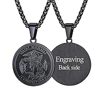 Saint Michael Pendant Necklace, FaithHeart Custom Engravable St. Michael the Archangel Necklace Jewelry (Round/Black)