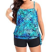 Tempt Me Plus Size Tankini Swimsuits for Women Two Piece Bathing Suit Top with Shorts Blouson Swimwear