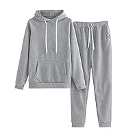 Women's 2 Piece Outfits Contrast Color Sweatshirt Matching Sweatpants Jogger Set Tracksuit Crew Neck Kangaroo Pocket Relaxed Floral Drawstring Vintage Grey XXXXL