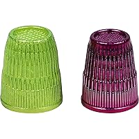 SINGER Slip Stop Thimbles, Size Small and Medium, Metallic Pink and Green - Set of 2