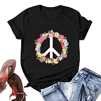 Tie Dye Peace Sign Shirts 60S 70S Hippie Costume Short Sleeve Summer T Shirts for Women Graphic Tees