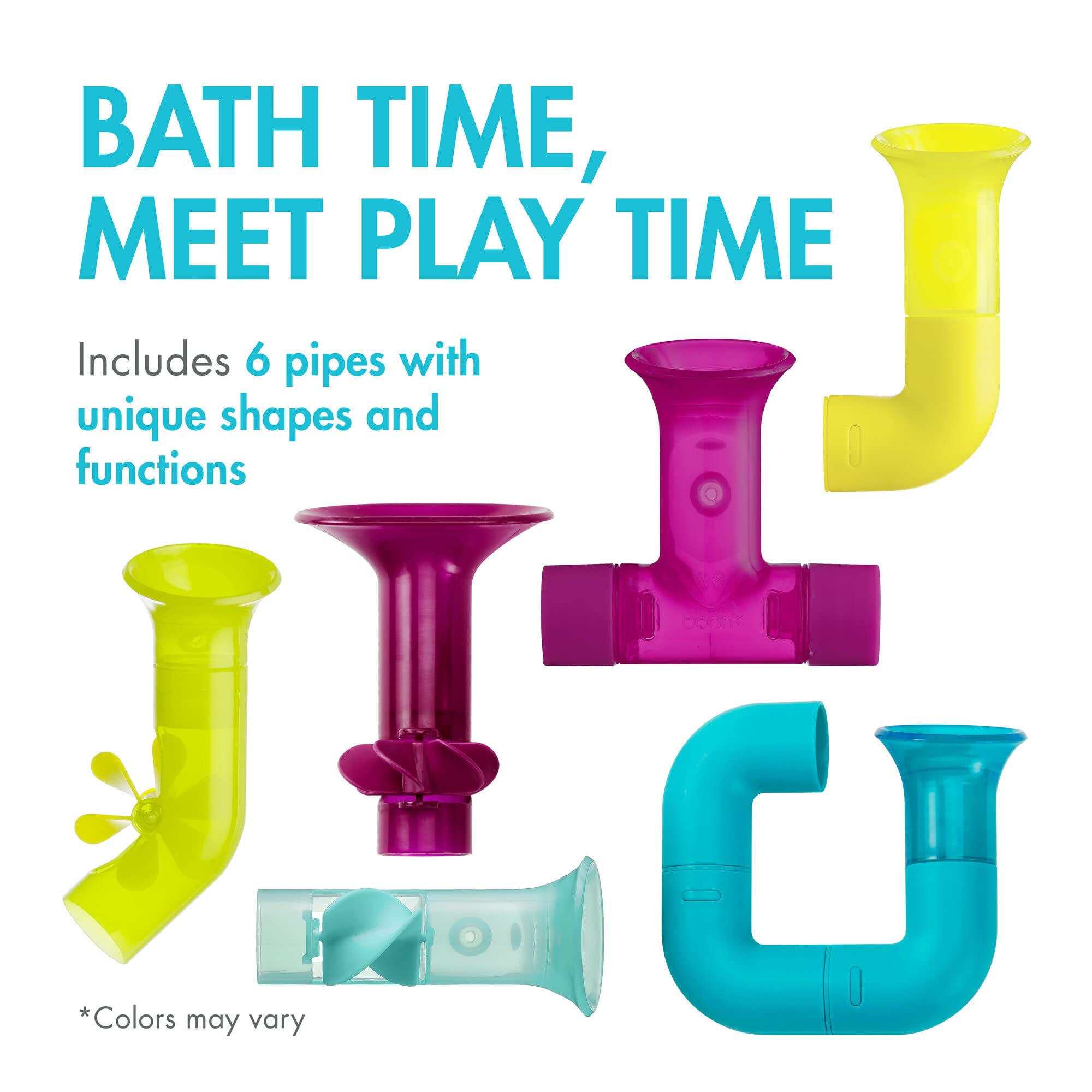 Boon Pipes Baby Bath Toy Set, 6pcs, Colors May Vary