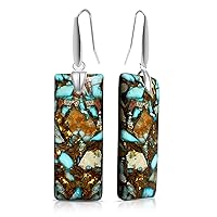 Big Genuine Blue Turquoise Stone Crystal Dangle Drop Earrings,Luxury Rare Rectangle Natural Gemstone Quartz Statement Drop Earrings for Women Girls (Stone Size:20mm*50mm, A1_Turquoise)