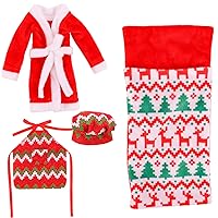 Elf Clothes Elf Accessories 4PCS Cute Mini Christmas Elf Kit with Apron, Sleeping Bag, Bathrobe, Chef Hat Elf Doll Accessories for Doll Decorations
