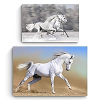 Startonight Canvas Wall Art - Animals - White Horse and Running Horses - Buy one Get Two - Bundle - Modern Home Decoration - Ready to Hang Painting
