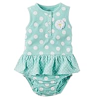 Carter's Carter's Romper Polka Dot Sleeveless 100% Cotton Polka Dot Ruffle Sunsuit [Parallel Import], green