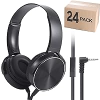 Wholesale Bulk Headphones with Microphone 24 Pack for Classroom,Durable Headsets Class Set for School Students Kids and Adult-Black