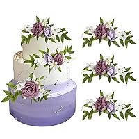 RAYNAG 3 Pieces Flower Cake Topper Wedding Cake Toppers Artificial Purple Rose Cake Decorations Birthday Cake Flower Anniversary Cake Topper for Women Engagement Wedding Baby Shower Party Supplies