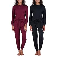 Real Essentials 4 Piece: Women's Long Sleeve Pullover Hoodie Henley Sweatshirt & Jogger Set- Athletic Lounge Sweatsuit