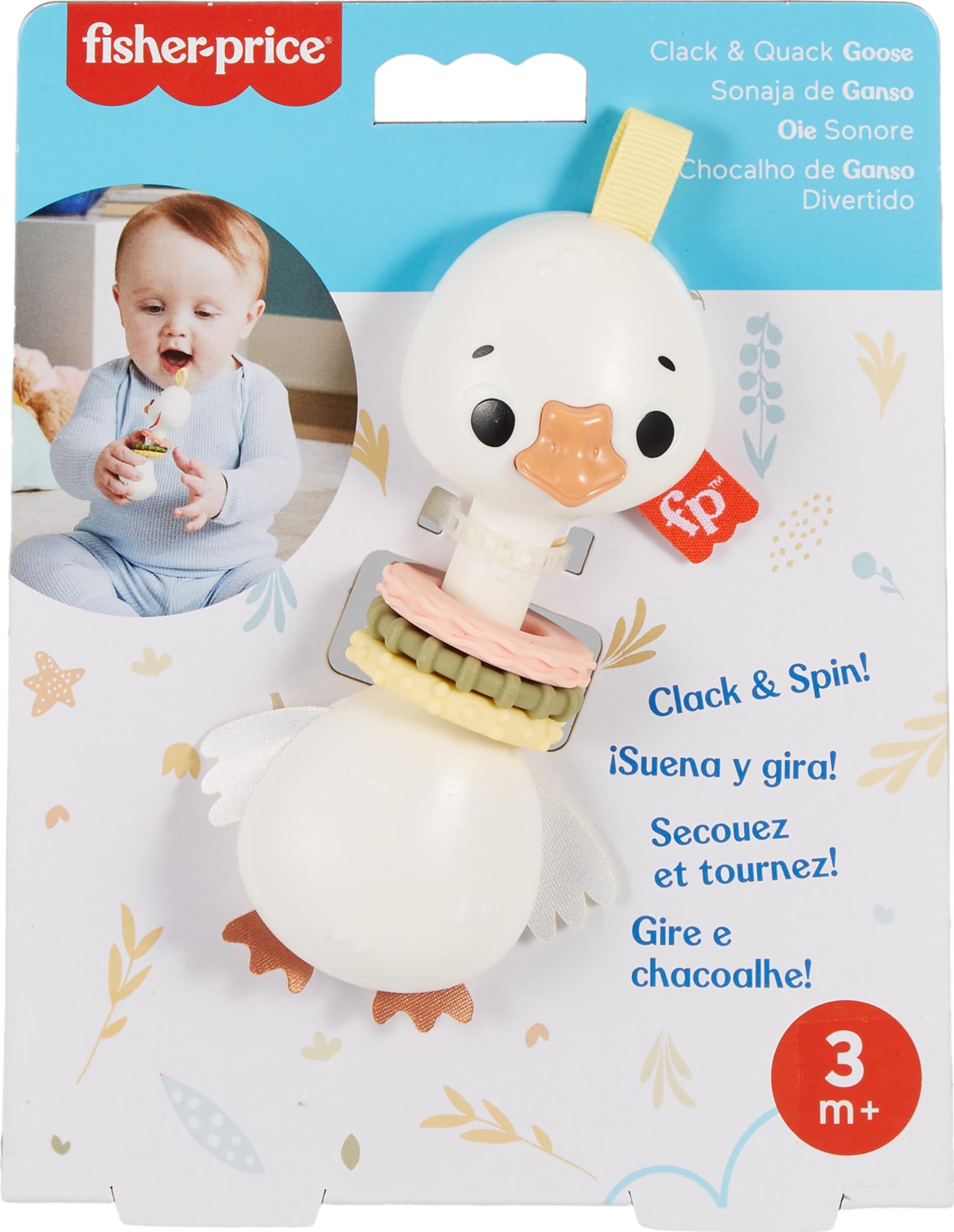Fisher-Price Baby Sensory Toy Clack & Quack Goose with Fine Motor Activity for Newborns Ages 3+ Months