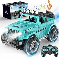 DEERC Remote Control Car with Fog Mist & Music, 1:16 Remote Control Truck for Boys, 2.4Ghz RC Car Toy with 2 Batteries, All Terrain SUV Gifts Crawler with Trailer Hitch