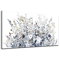 Flowers Canvas Wall Art for Living Room Wall Decor Indigo Floral Canvas Painting Watercolor Plants Pictures Vintage Botanical Flower Canvas Artwork for Bedroom Office Home Wall Decorations 30