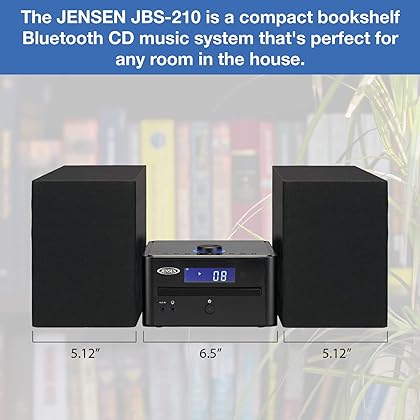JENSEN JBS-210 JBS-210 3-Piece Stereo 4-Watt-RMS CD Music System with Bluetooth, Digital AM/FM Receiver, 2 Speakers, and Remote