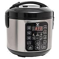 Moss & Stone - Small Digital Electric Rice Cooker, 4-8 Cups, 10 Preset Settings, Brown and White Rice Steamer, Slow Cooker with Steamer for Vegetables, Pot
