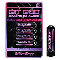 GIT GUD® Gaming Vapor Inhaler | Energy + Focus Amplifier for Esports Athlete Gamer | Stimulating Aromatherapy Scent | Portable Pre Workout Performance Disposable | Demon Berry (4 Pack)