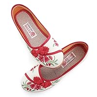LUXINYU Women's Slip on Flats,Traditional Chinese Style Embroidered Round Toe Ballet Flats Shoes
