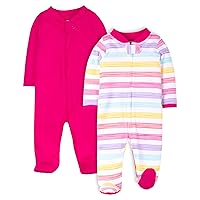 baby-girls Pure Organic Cotton Sleep N Play, Zipper Closure Footed Sleepwear, 2 Pk