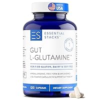 Essential Stacks Gut L-Glutamine Capsules 1000mg (Made in USA) - Gluten, Dairy & Soy Free, Non-GMO L Glutamine for Gut Health - 60 Serves (120 Caps)