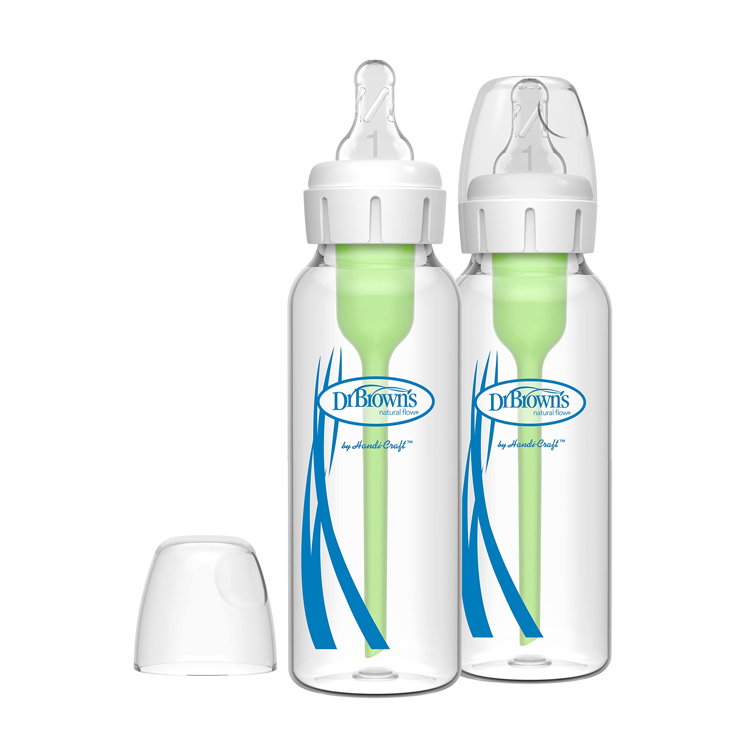 Dr. Brown's Natural Flow Options+ Narrow Glass Baby Bottles, 8oz, 2-Pack