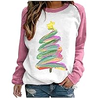 TUNUSKAT Girls, Christmas Sweatshirts for Women Christmas Tree Print Long Sleeve Shirts Crewneck Xmas Pullover Sweater Holiday Tops