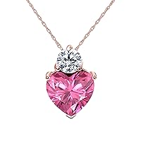 Valentine Gift 1.00 Ct Heart Cut Created Pink Sapphire 14k Rose Gold Plated Heart Pendant Necklace 18'' Chain
