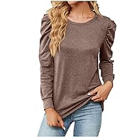 Womens Fall Tops 2023 2024 Solid Color Long Sleeves Shirts Tunics Round Neck Leisure Tees Pullover Daily Clothing