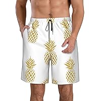 Gold Pineapple Background Print Men's Beach Shorts Drawstring Board Shorts Summer Holidays Outdoor Activities