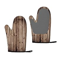 Wood Grain Print Silicone Oven Mitts,Oven Mitts Set of 2,Heat Resistant Non-Slip Gloves for Kitchen Women Men Cooking Baking