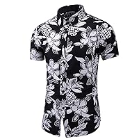 Mens Short Sleeve Shirt Retro Oil Painting Casual Hawaiian Shirts Basic Button Down Beach Shirts Tropical Blouse