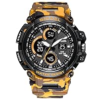 Camouflage Military Watch Men Waterproof Dual Time Display Mens Sport Wristwatch Digital Analog Quartz Watches 12H/24H Stopwatch Calendar Wrist Watch,Orange