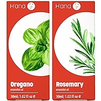 Oregano Oil for Toenail & Rosemary Oil for Hair Growth Set - 100% Pure Therapeutic Grade Essential Oils Set - 2x1 fl oz - H'ana