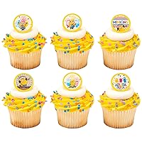 DecoPac Despicable Me™ Celebrations Cupcake Rings, 24 Minions Cupcake Decorations, 6 Minion Designs On Yellow Rings - 24 Pack
