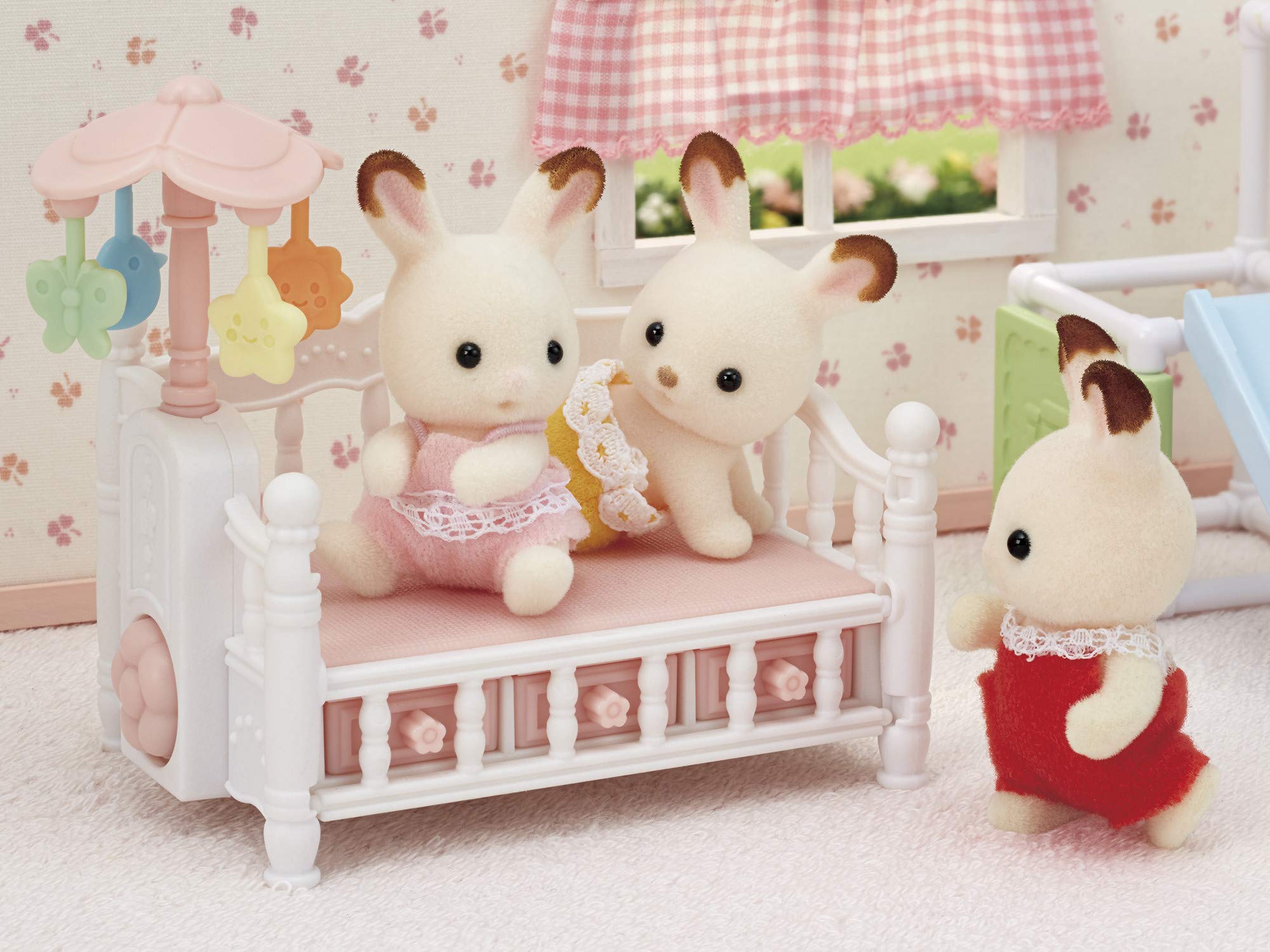 Calico Critters Crib with Mobile, Dollhouse Furniture Set with Working Features