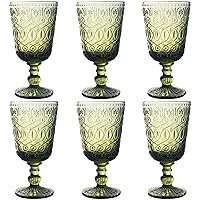 Green Drinking Glasses set of 6 Red Wine Goblets 10 OZ Colored Water Beverage Cup Vintage Glassware for Wedding Party Holidays Anniversary