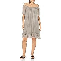 M Made in Italy Women's Elastic Neck Ruffled Hem Short Sleeve Shift Dress